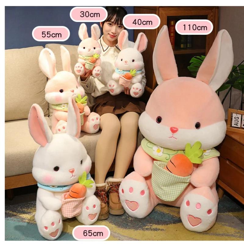 Kawaii пушистый плюшевый кролик-морковь, милый плюшевый плюшевый мишка, белый кролик с морковью в карманной сумке, подарок на день рождения для девочек и мальчиков