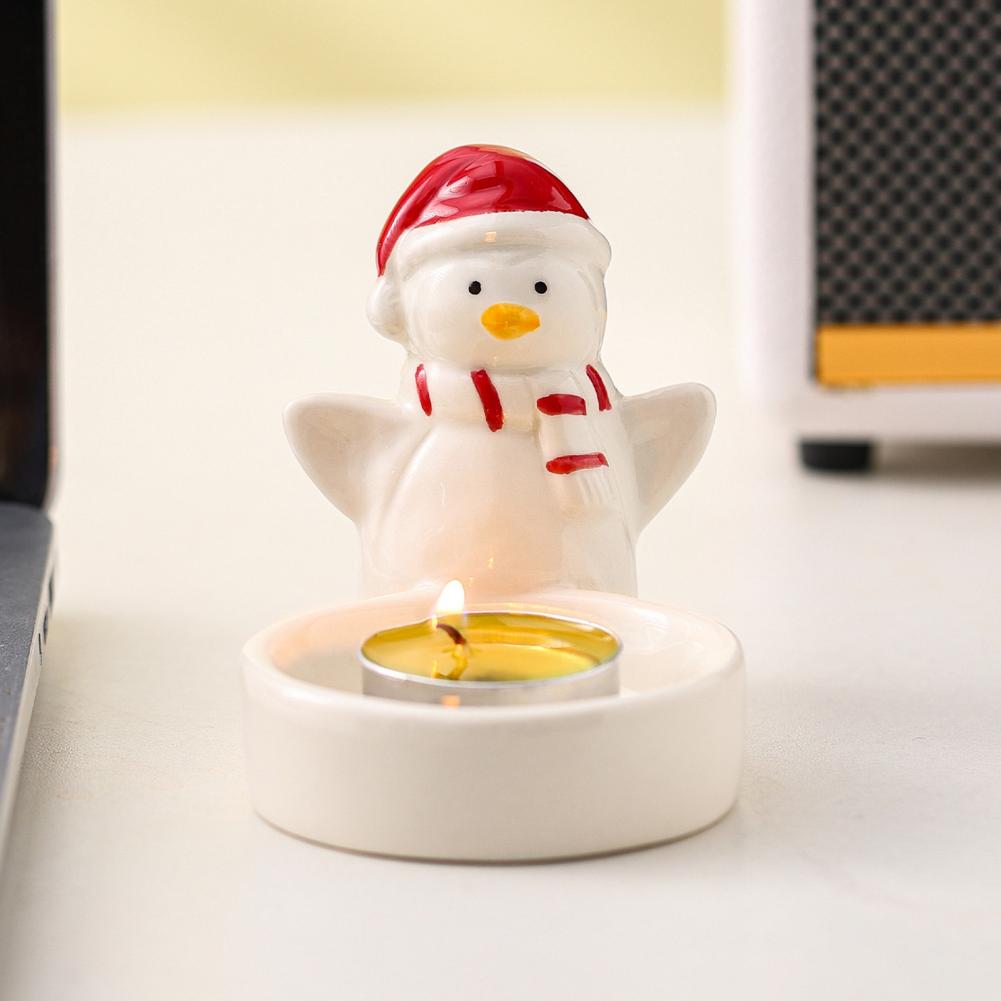 Christmas Candle Holder Ceramic Candle Holder Festive Christmas Ceramics Candle Holder Set with Penguin Xmas Tree for Desktop