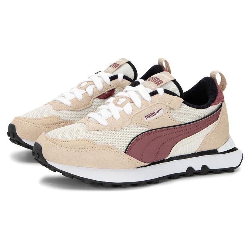 Puma Rider FV Retro Rewind Fabric Two-Layer Cowhide Synthetic Leather Sports Low-Top Lifestyle Casual Shoes Unisex Sneaker Beige Brown 390168-01