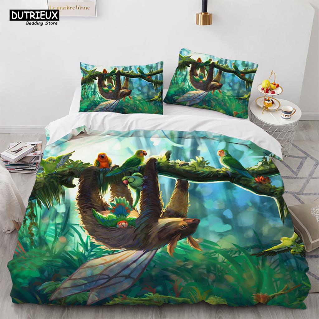 Lovely Cartoon Sloth Bedding Set Light Green Bedclothes Single Double Queen Twin Full Size Duvet Cover Set Kids Child Bed Linen