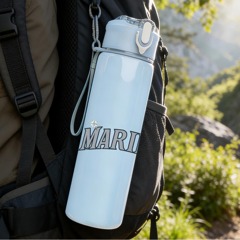 1PC Mariners circular sports logo print 750ml colorful plastic sports water bottle leakproof pop up lid with straw for outdoor work home use