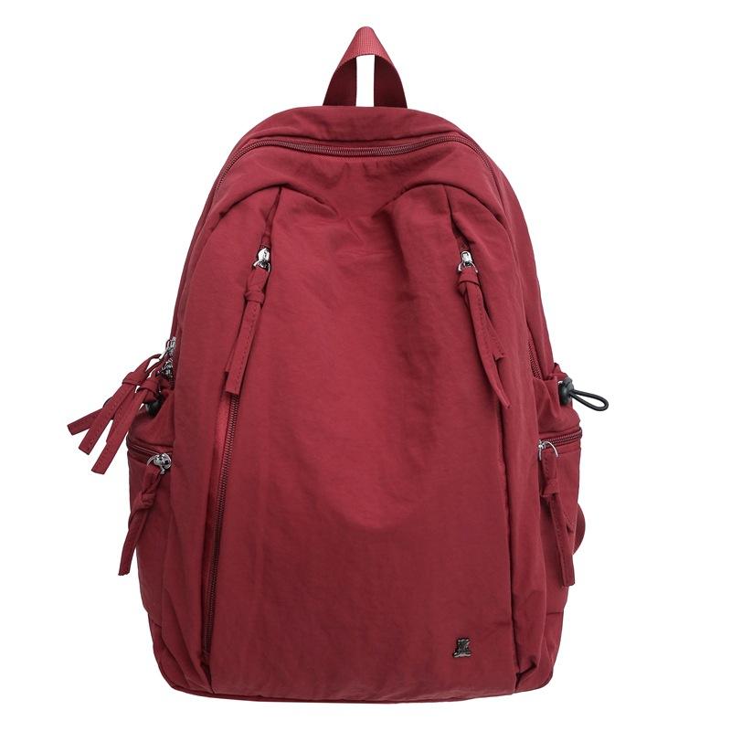 Japanese Style Unisex Backpack Simple Pure Color Travel Large Capacity Nylon Shoulder Bag for Middle and High School Students