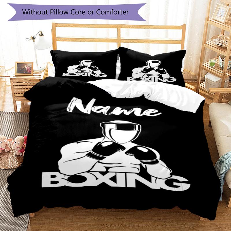 3pcs Custom Name Boxing Bedding Set Duvet Cover Closure Includes 1 Duvet Cover & 2 Pillowcases, Soft and Comfortable for All Seasons.