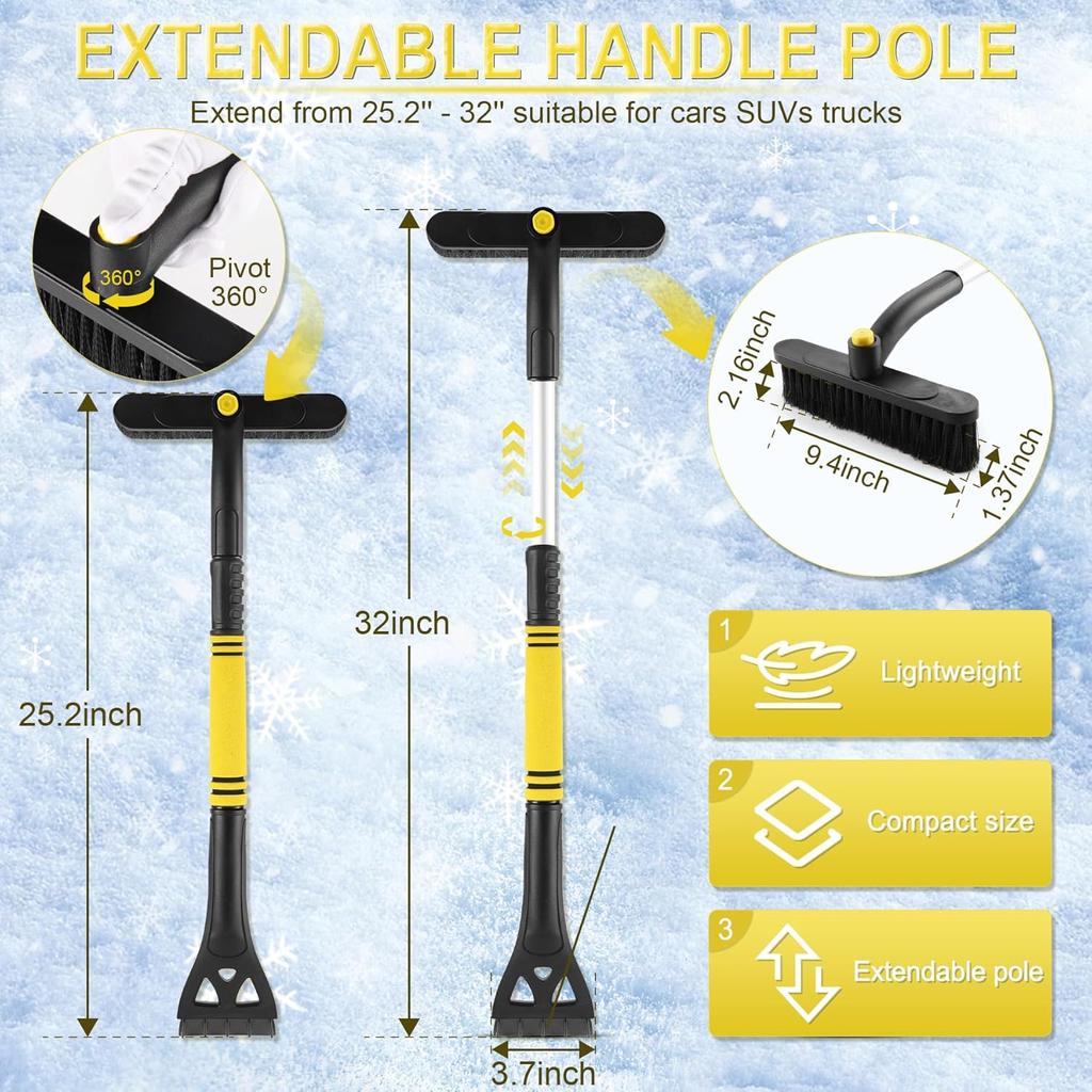 LivTee 32" Снежная щетка и скребки для льда для лобового стекла автомобиля, выдвижные автомобильные снежные аксессуары с поролоновой ручкой, щетка поддерживает вращение на 360 градусов, автомобиль