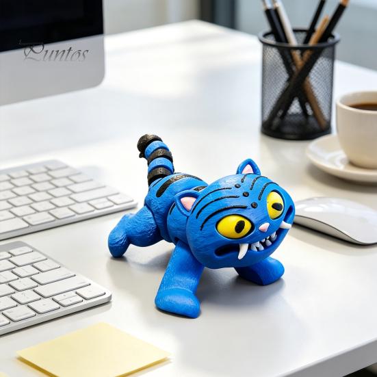 Забавные Офисные Настольные Аксессуары 3D Печатная Артикулированная Синяя Фигурка Тигра, Гибкая Сочлененная Игрушка-Спиннер, Милая Пухлая Фигурка Животного Подвижная Настольная