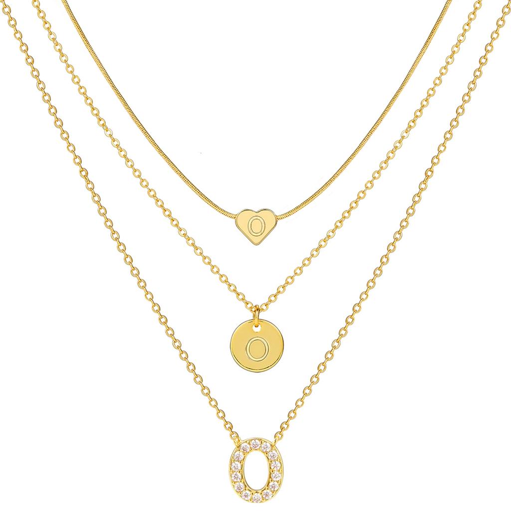 17KM 3 Pcs Plated Heart Initial Necklace Sets for Women Fashion Multilayer Letter Choker Necklaces Copper Metal Jewelry Gift