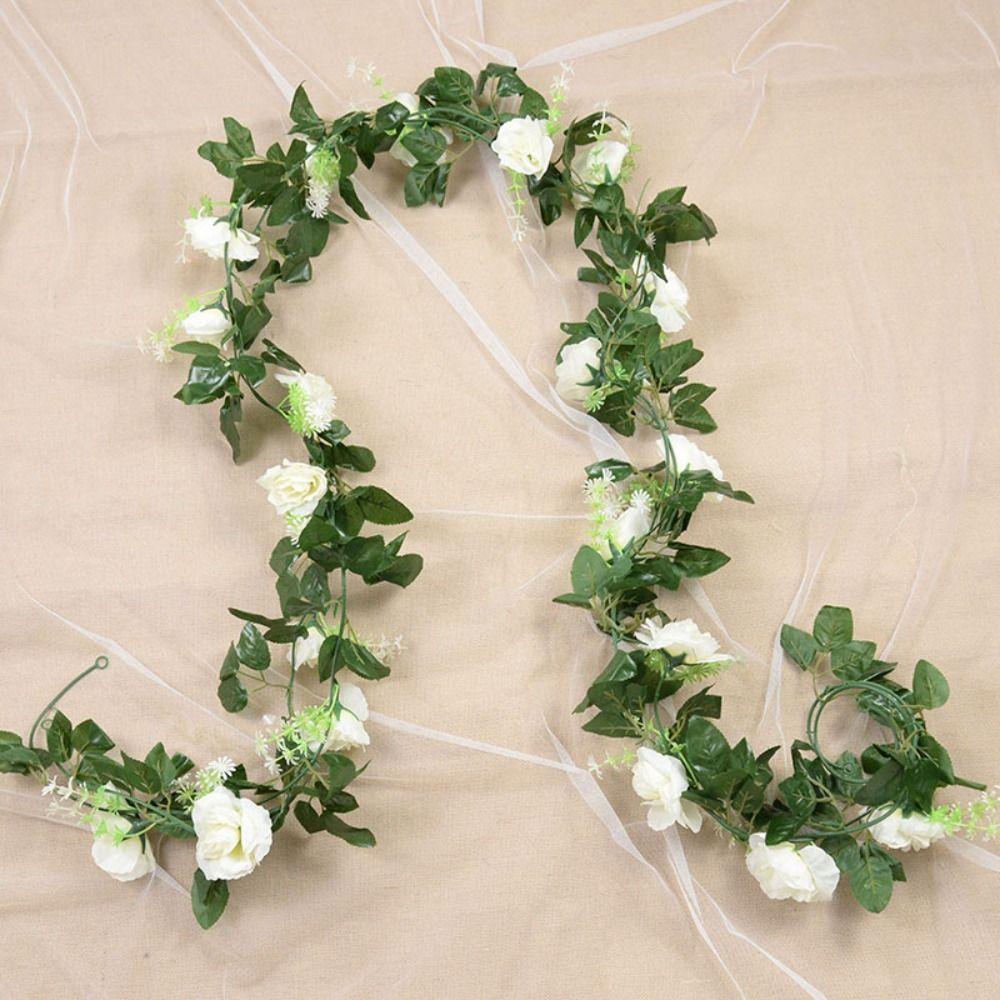 Home Decoration Living Room Rose Leaves White Flower Fake Plants Garland Hanging Vine Rose Vine