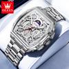 OLEVS Mens Chronograph Watch Original Tonneau Quartz Watch Waterproof Luminous Stainless Steel Watches For Men