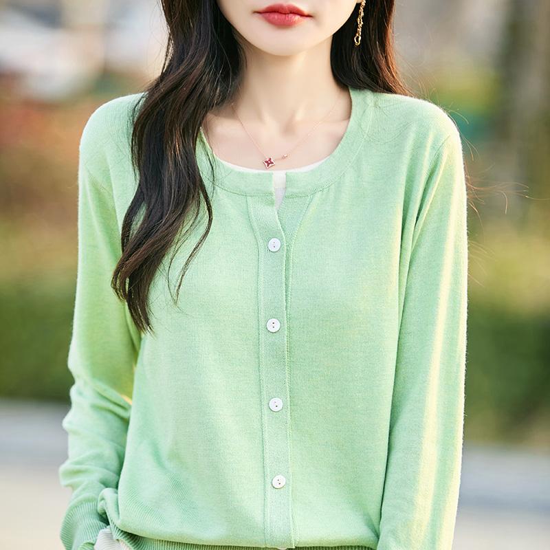 Women's Lightweight 50% Wool 50% Mulberry Silk Cardigan - 4-Season Versatile Knitwear for All-Year Comfort & Style