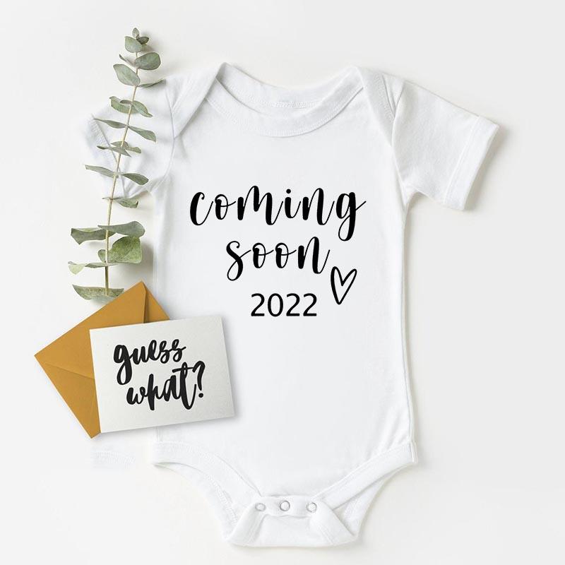 Baby Announcement Onesies Coming Soon 2022 Newborn Baby Bodysuits Summer Boys Girls Romper Body Pregnancy Reveal Clothes