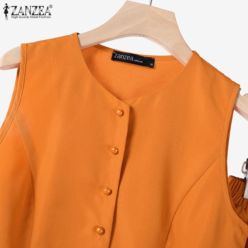 ZANZEA Женский летний комплект из жилета без рукавов с круглым вырезом и широкими брюками