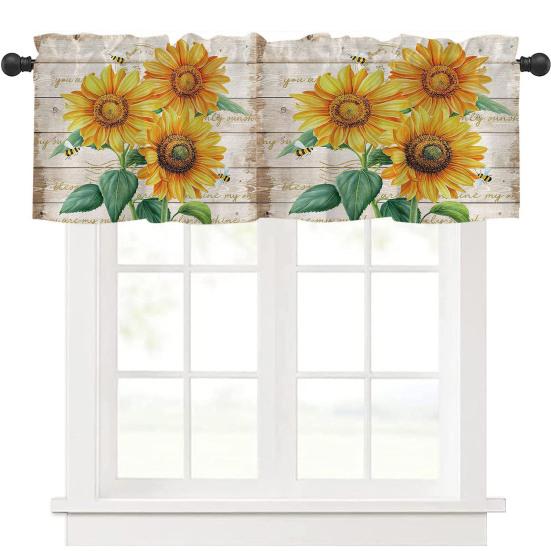 Весенняя Цветочная Занавеска-Ламбрекен Листья Цветы Оконный Ламбрекен Короткая Кухонная Занавеска-Ламбрекен с Карманчиком для Штанги для Ванной Комнаты Столовой