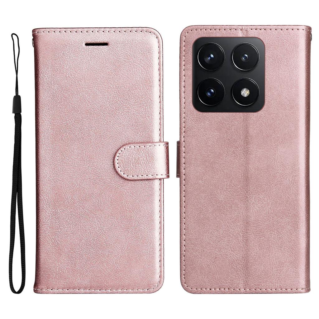 For Xiaomi 14T Case Solid Color Leather Mobile Cover Wallet Stand with Strap