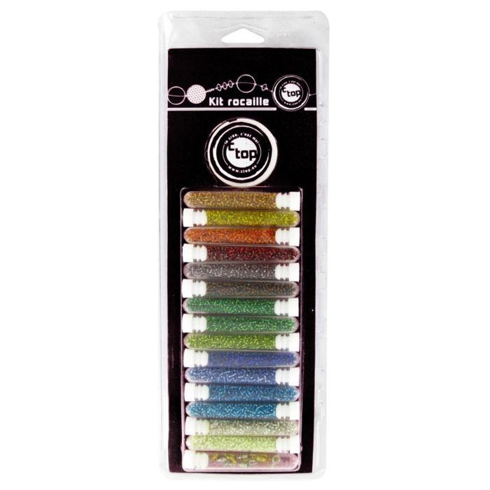 MégaCréa DIY - Perle Rocaille 15 tubes 7 g Métallisé + fermoirs et fil