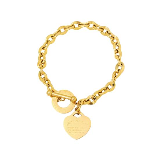 Женский браслет из нержавеющей цепи, кулон в форме сердца, титановая сталь, индивидуальная буквенная надпись, одноцветное гладкое изысканное ювелирное изделие на запястье