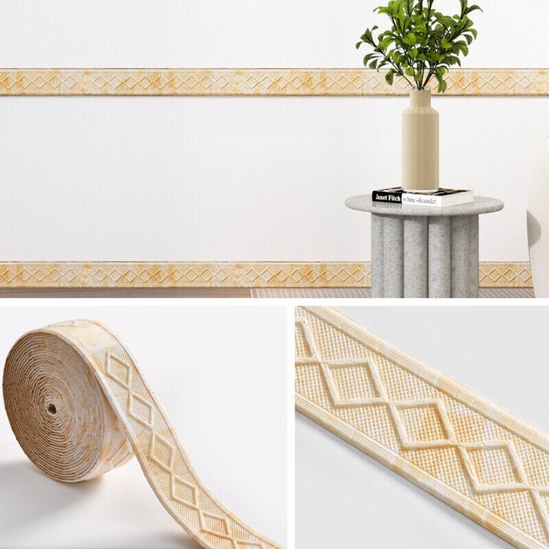 9.2M Self Adhesive Wall Skirting Border 3D Diamond Wallpaper Skirting Line Decor Waterproof Baseboard Wallpaper Sticker