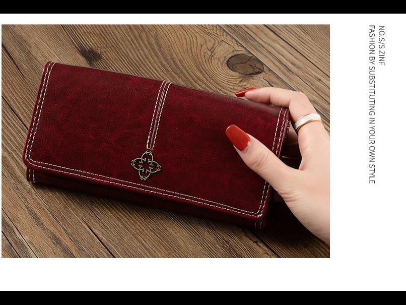 Женский длинный ретро-кошелек на молнии с большой вместимостью и отделениями для нескольких карт - двухсекционная студенческая сумочка