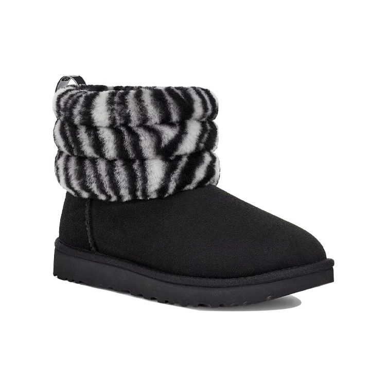 UGG Fluff Mini Quilted Leopard Suede Warm Comfortable Short Snow Boots Women Boots 1112439-BWHT