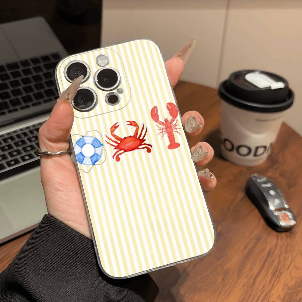 Милые Морские Обитатели, Крабы, Лобстеры Для IPhone 17 16 15 14 13 12 11 Pro Max Plus Прозрачный Мягкий TPU Чехол для Телефона