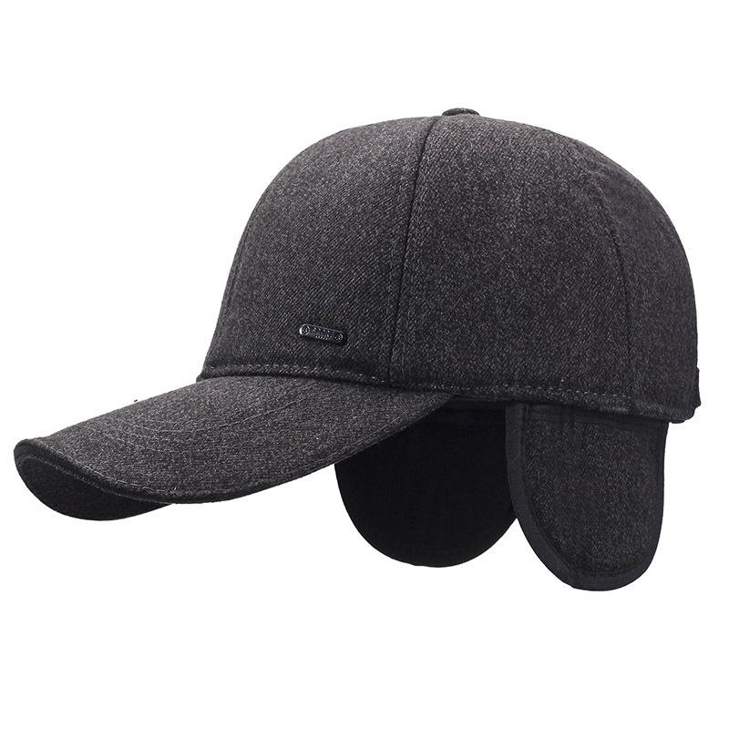Men's Autumn Winter Woolen Hat Middle-Aged and Elderly Thick Warm Ear Protection Baseball Cap