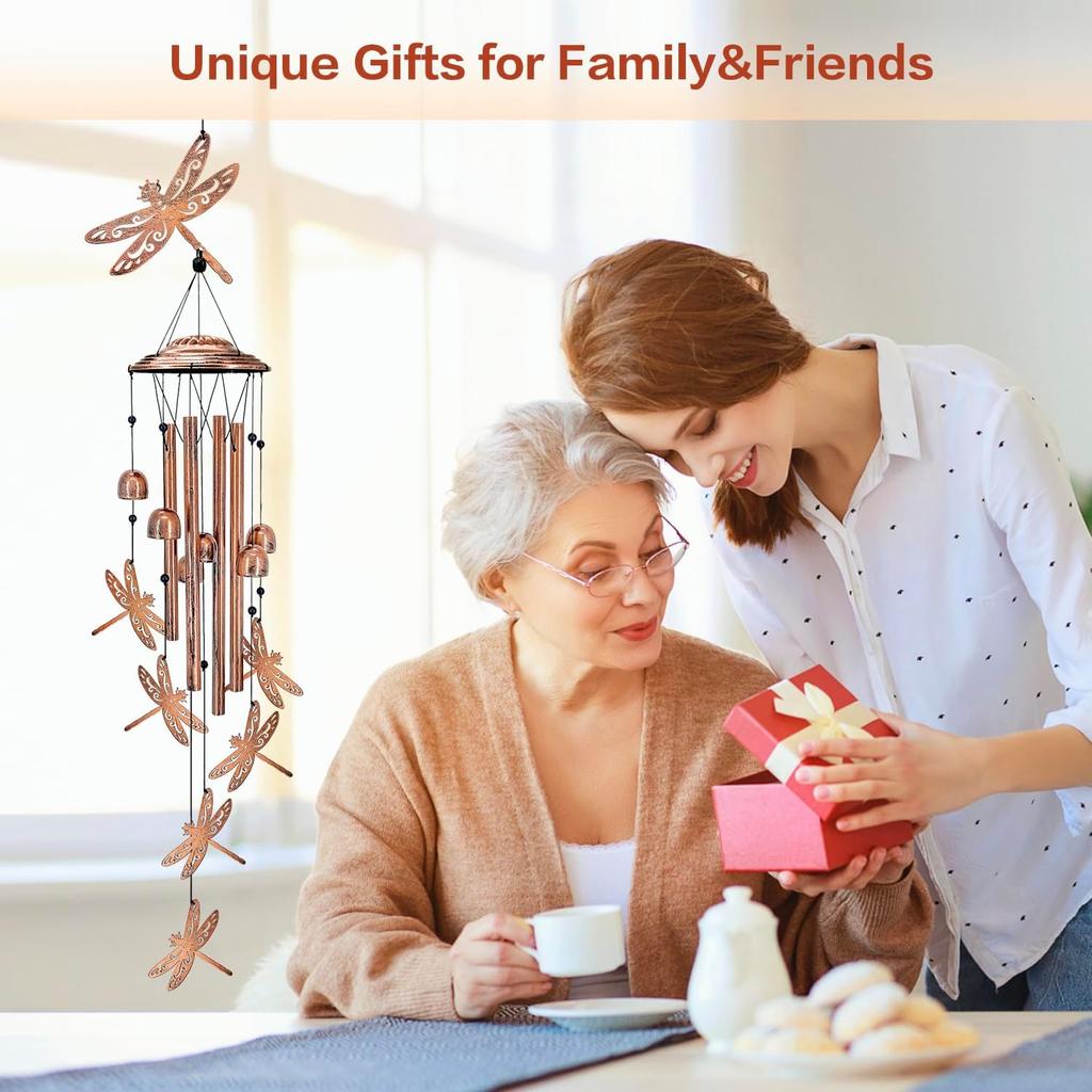 Dragonfly Wind Chimes Outdoor Dragonfly Gifts for Women/Men/Mom/Grandma/Wife Birthday Gifts Memorial Gift Metal WindChimes for Outside/Indoors, Home