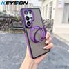 KEYSION Matte Translucent Magnetic Phone Case for Samsung Galaxy S25 S26 Ultra 5G S26+ 360° Rotating Ring Stand Shockproof Cover