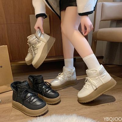 Большого размера зимние модные хлопковые утепленные толстые ботинки до щиколотки для улицы, для тепла и универсальные женские сноубутсы