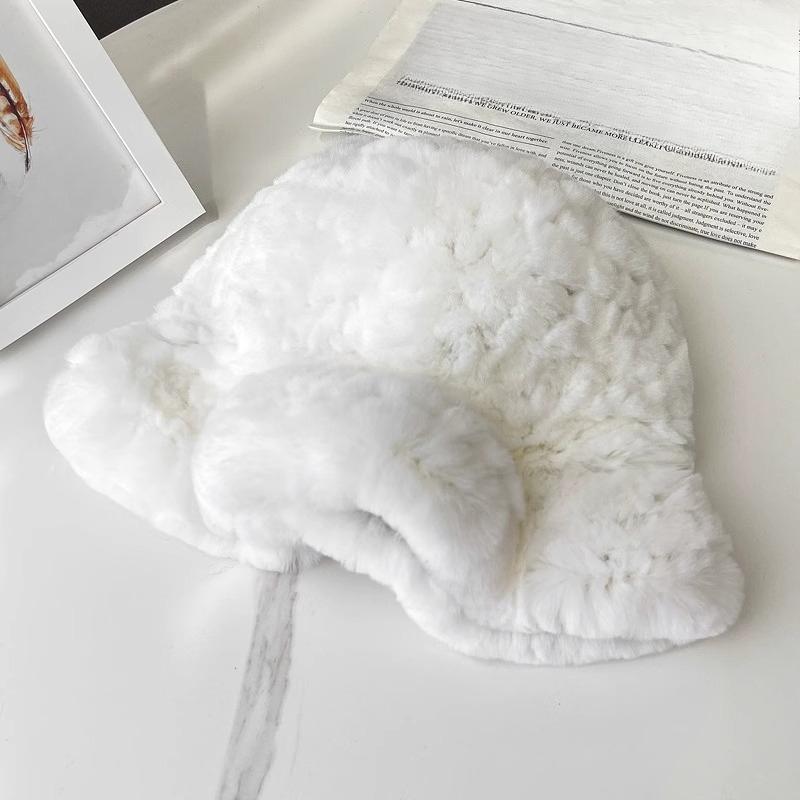 Rex Rabbit Fur Hat Autumn and Winter Versatile Middle-aged and Elderly Warm Ear Protection Top Hat Bucket Hat Show Face Little Mother Hat