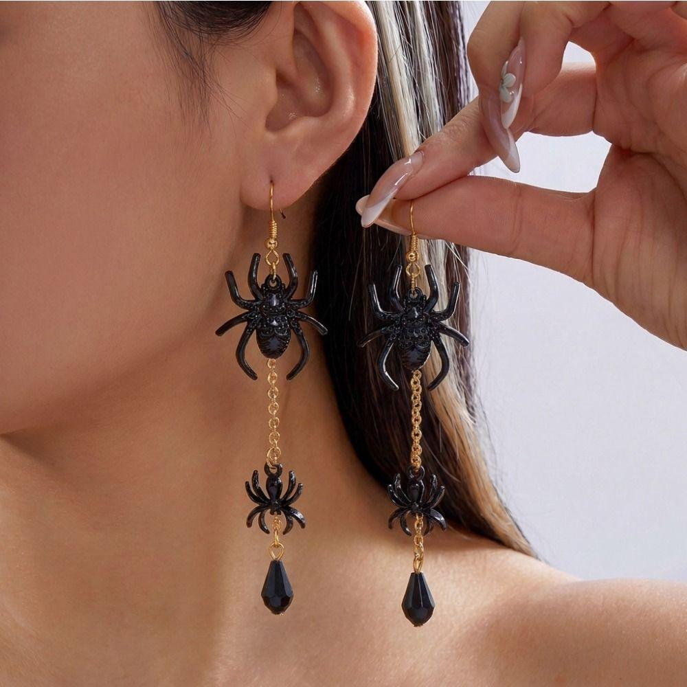 Zircon Halloween Earrings Rhinestone Spider Dangle Earrings Punk Long Tassel Drop Earrings Cosplay