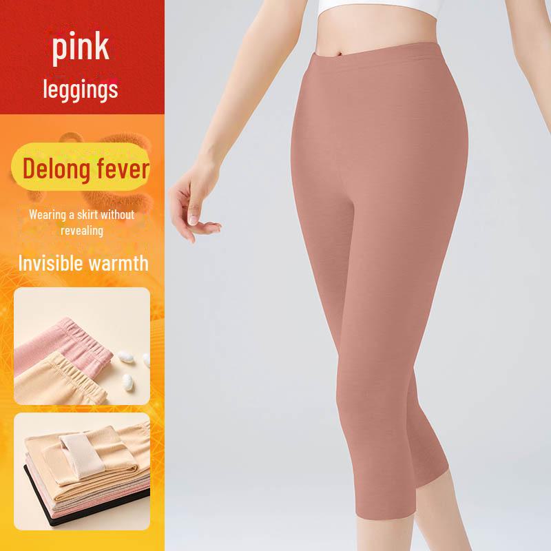 Women's Seamless Thermal Velvet Wool Leggings, Mid-Length Warm Pants for Winter