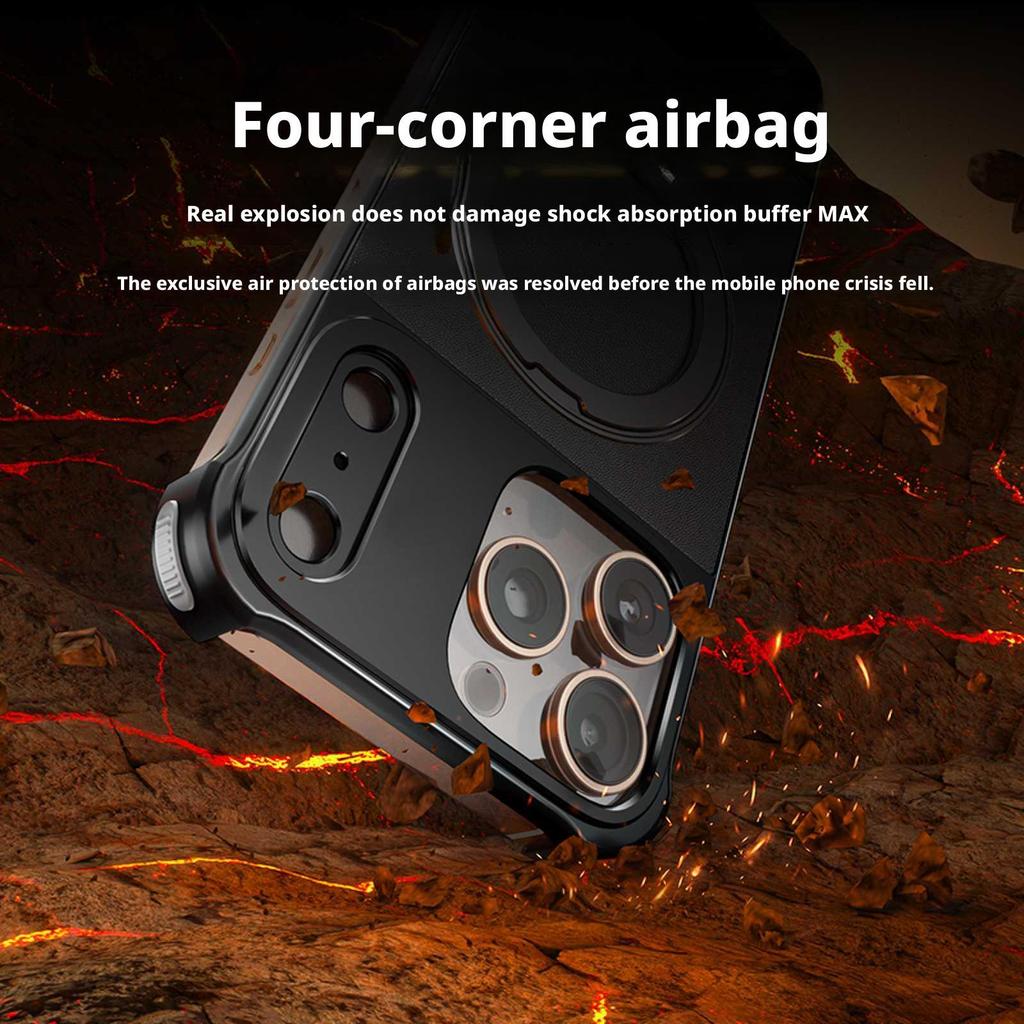 Магнитный чехол для iPhone 14 Pro Max с подставкой, безрамочная задняя крышка для телефона из ПУ+металла, защита от падений