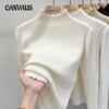 Autumn and Winter Women's Bottoming Shirt Knit Sweater Wooden Ear Edge Soft Half-high Neck Bottoming Shirt Long Sleeve Tops