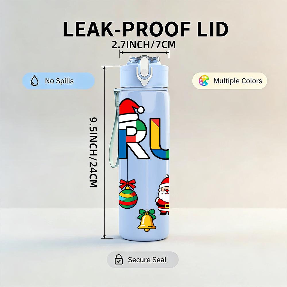 1PC Bruh Santa Bauble Festive Combination 750ml Color Plastic Water Bottle Leakproof Flip Straw Lid For Sports Office Home Use