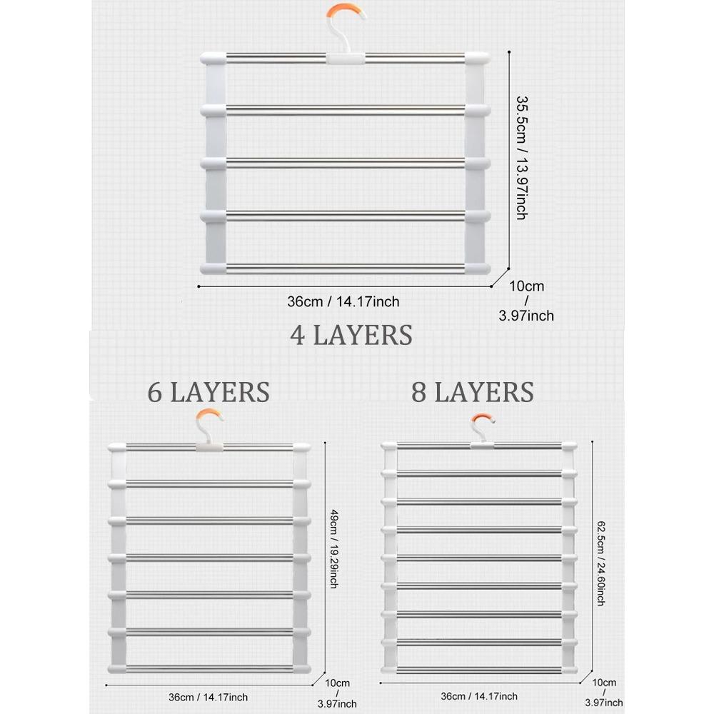 8 Layers Stainless Steel Trouser Hanger Magic Pants Rack Clothes Organizer Hanger for Pants Foldable Wardrobe Hanger Storage