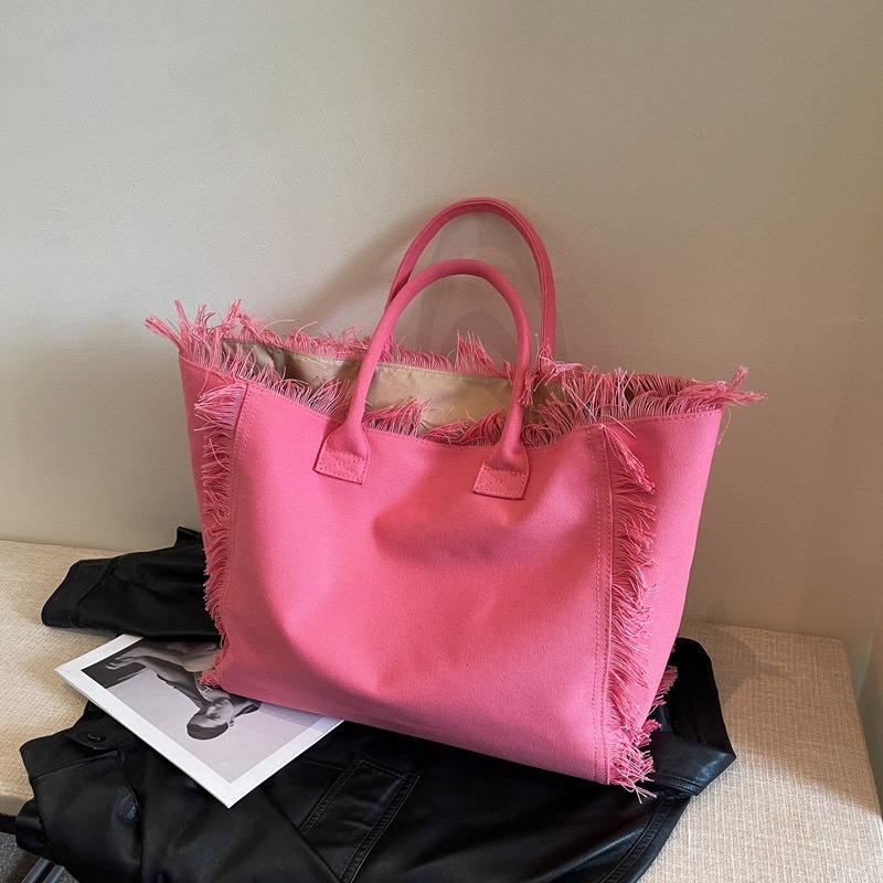 Нишевый дизайн большая вместимость тоут бахрома сумка премиальная текстура холст сумка через плечо