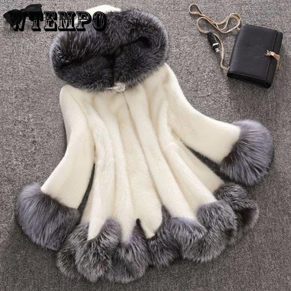 S-12XL Large Size Fluffy Coat Winter Thick Warm Faux Fur Coat Women's Hooded Long Sleeve Faux Fur Jacket Luxury Winter Fur Coat with Faux Fur Collar