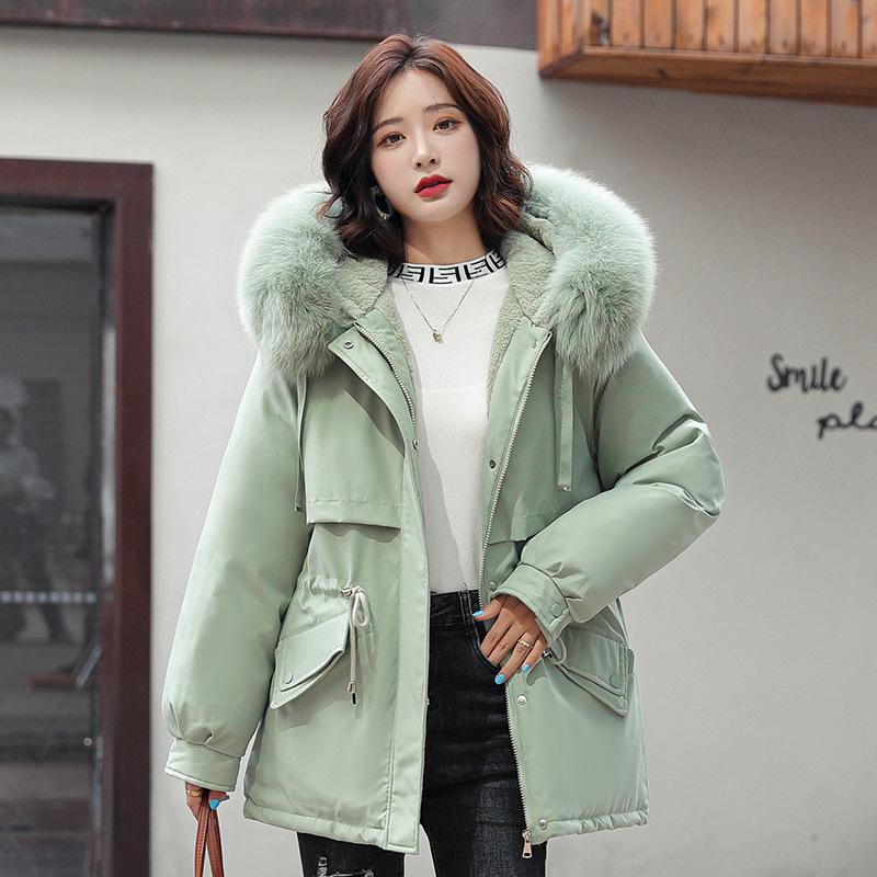 FASHION Drawstring Cotton-padded Women's Medium and Long Added Jacket Korean Version Loose Down Cotton-padded Winter Coat Clothes