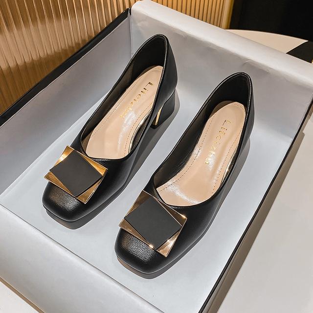 Большие размеры 43 женские туфли-лодочки на среднем толстом каблуке с квадратным носком, модные туфли-лодочки с пряжкой для офиса и леди, кожаные туфли, свадебные туфли