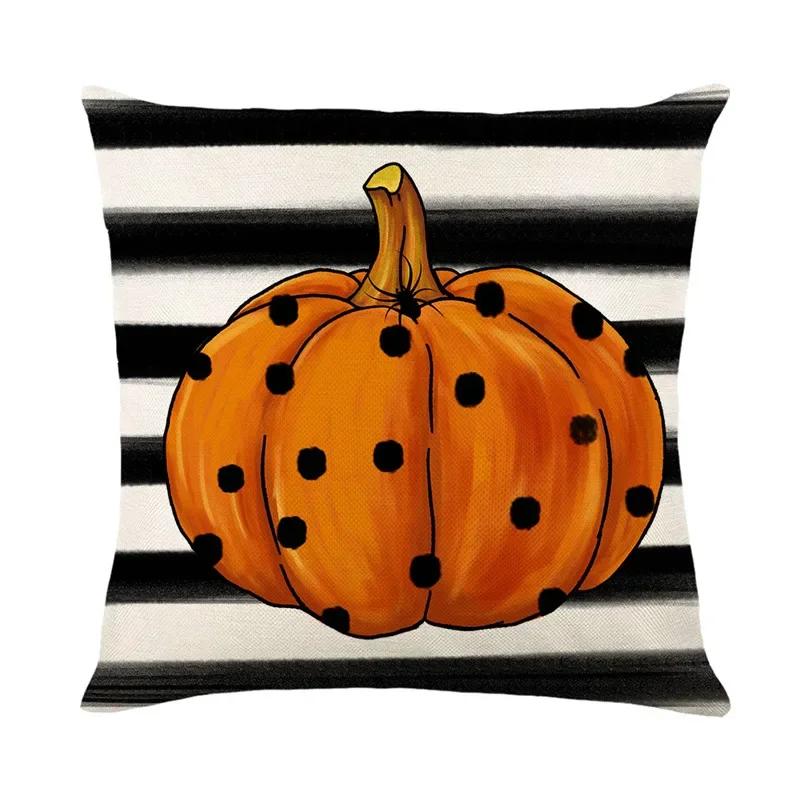 40/45/50cm Halloween Party Decorations Linen Pillowcase for Sofa Black Witch Ghost Print Throw Pillow Cover Home Decor