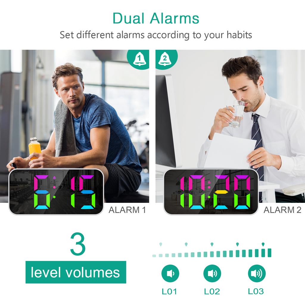 Цифровой будильник RGB LED Красочные часы Громкие будильники с ночной подсветкой для домашнего офиса Лучшие подарки