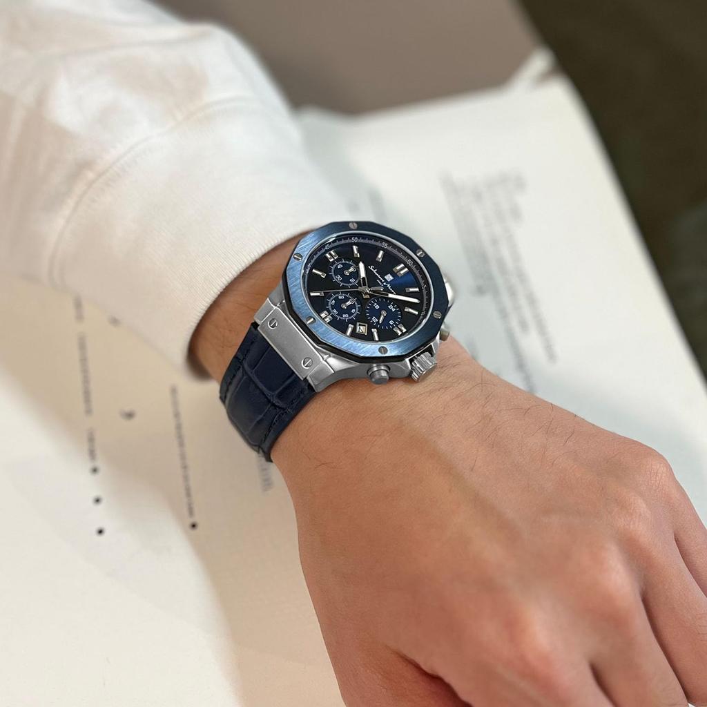 Chronograph 10 ATM Water Resistant Leather Strap Business 20th Anniversary Limited Model Blue Navy [Salvatore Mara] Men's SM18117-SSBL
