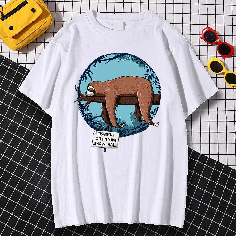 Kawaii спящий ленивец, индивидуальные графические футболки унисекс, женские милые топы в стиле аниме, дышащая удобная футболка, летняя футболка большого размера