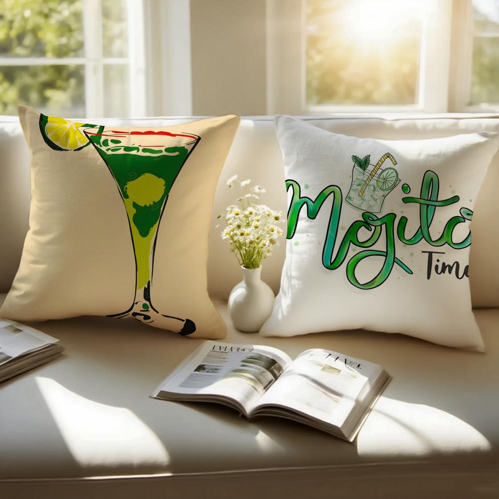 Art MMojito CCocktailS Cushion Cover Pillowcase Antidustmite Invisible Zipper Short Plush Sofa Cushion
