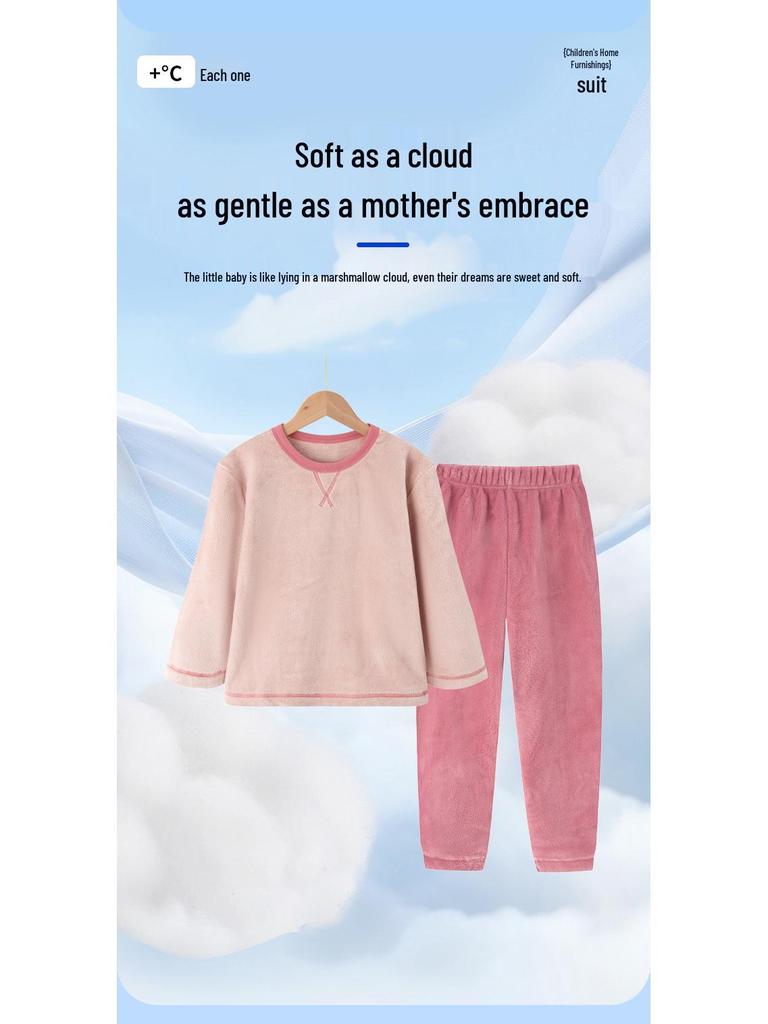 Унисекс Детский фланелевый пижамный комплект на флисовой подкладке для осени и зимы