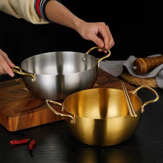 Yousheng Ramen Noodle Pot Fast Heating Two Handles Food Grade Stainless Steel Korean Ramen Noodle Cooking Pan Kitchen Gadgets