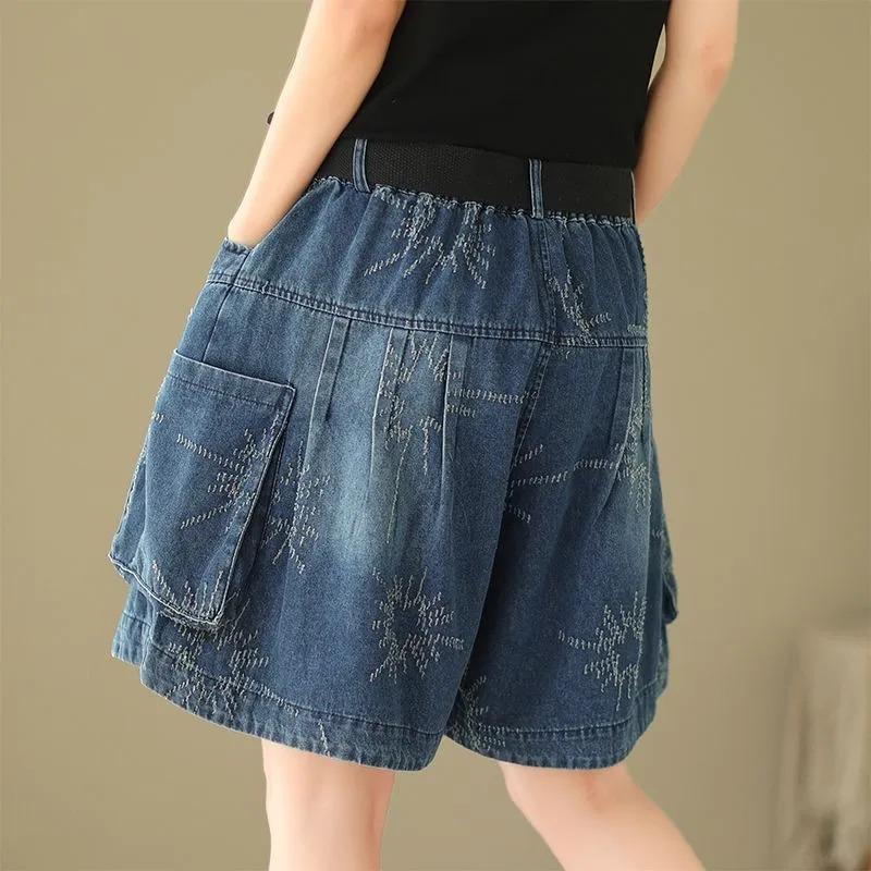 Женские модные вышитые джинсовые шорты Удобные повседневные летние с высокой талией