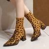 Сексуальные ботильоны с острым носком и леопардовым принтом, туфли на высоком каблуке, трендовые массивные ботинки челси, зимние новые туфли-лодочки для вечеринок, женские ботинки