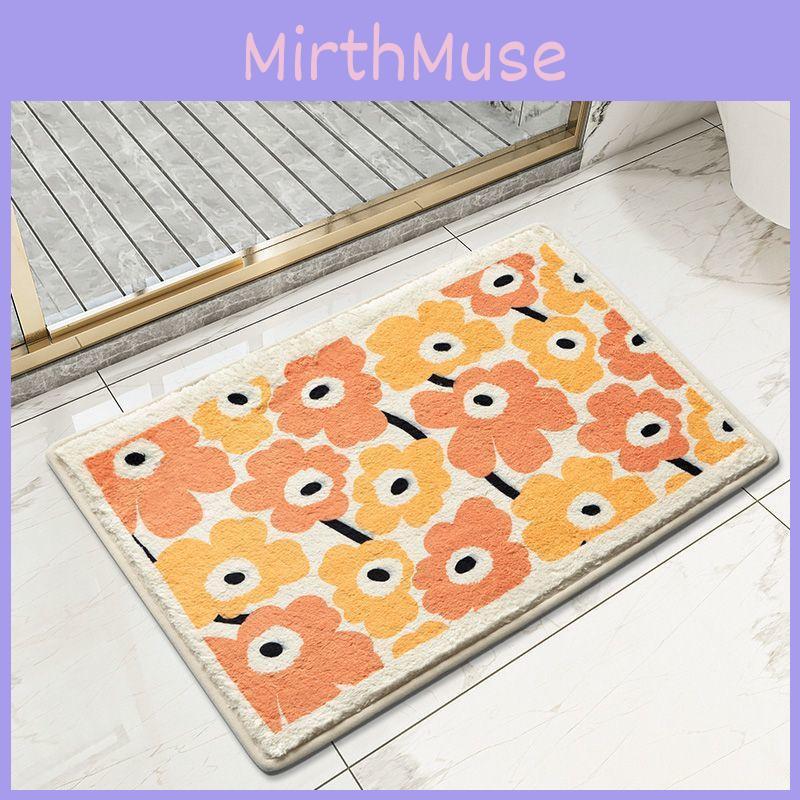 Absorbent Bathroom Door Mat With Cartoon Flower Print Design For Home Toilet Entrance Decor