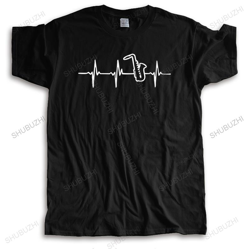 Saxophone Heartbeat Tee Shirt Homme Cotton Jazz Sax Lover Tshirt Saxophonist Gift Short Sleeved