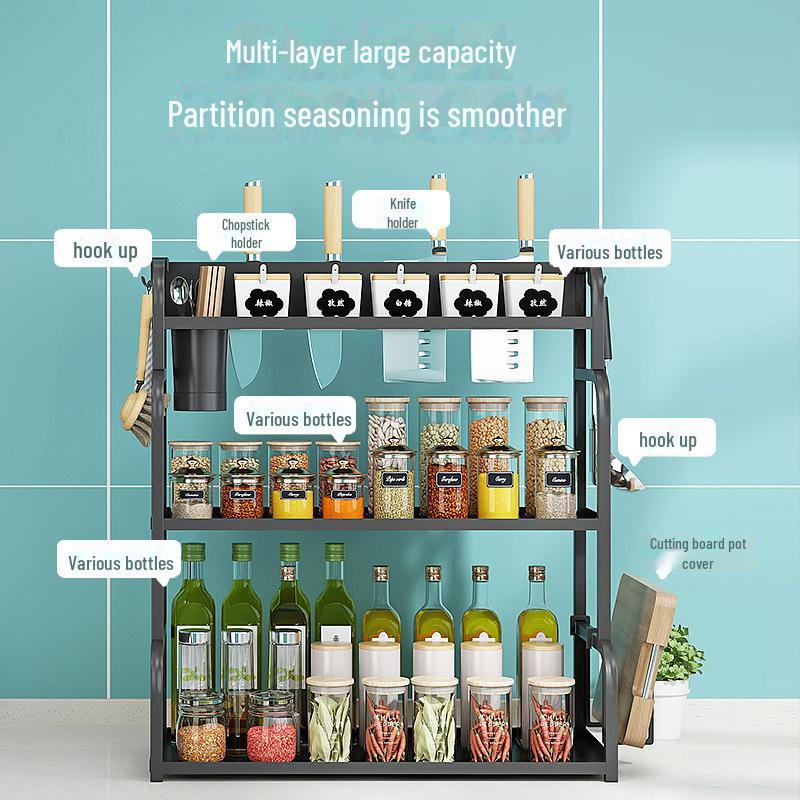 Multi-function Kitchen Countertop Rack for Seasoning, Utensils, and Knives